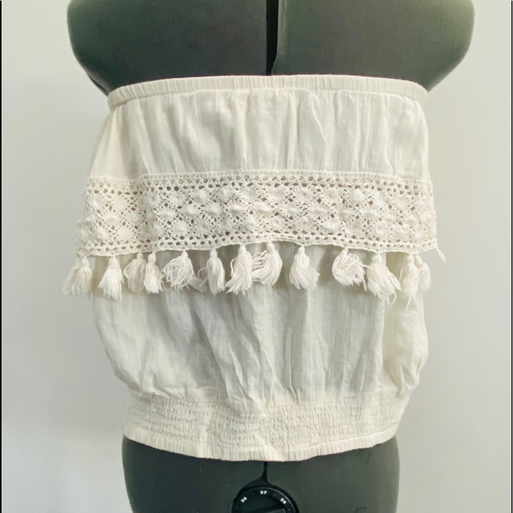 Rip curl Dream Catcher light weight gauge tube banded tassel summer top cream no